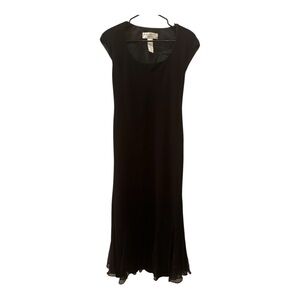 VTG  Jones New York 1974 Black Midi Cap Sleeve Dress with Flutter Hem, Sheer Sz6